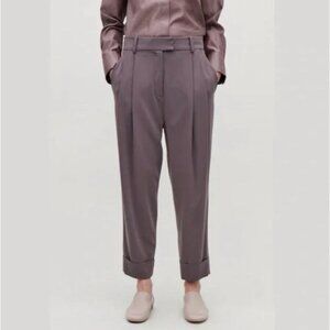 COS Relaxed Pleated High Waist Cuffed Ankle Cropped Trousers Pants Purple